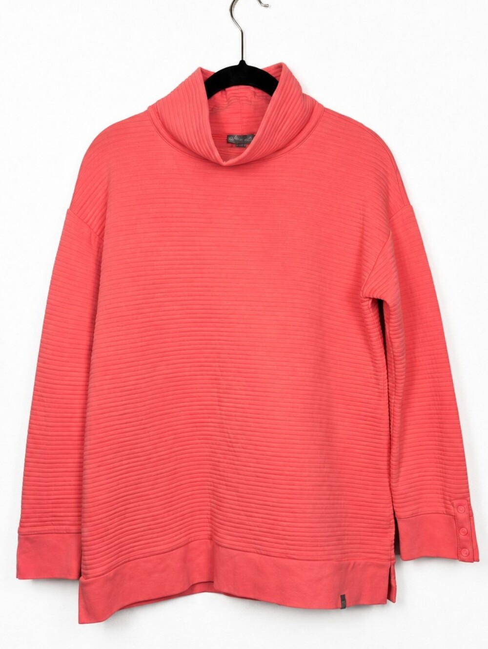 T by Talbots Coral Ribbed Funnel Neck Tunic Sweatshirt Snap Cuffs Small Boho